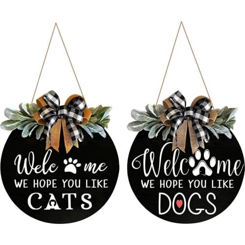 Welcome Sign for Front Door Round Wood Sign Hanging Welcome Sign for Farmhouse Porch Spring Summer Greenery Wreath Decors