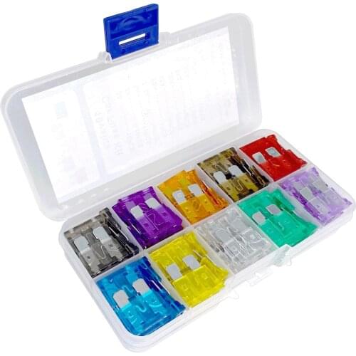 10values*10pc=100PC 2A 3A 5A 7.5A 10A 15A 20A 25A 30A 35A Medium Blade Fuse kit box Auto car truck motorcycle fuses assorted box