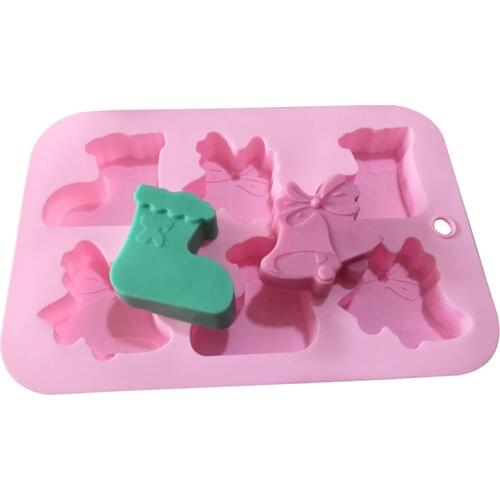 2/6Holes Silicone Soap Mold Series Christmas Stocking Bells Cake Mould Silicone Molds for Handmade Soap Making