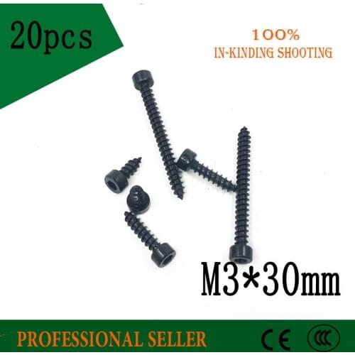 20pcs/lot Carbon Steel With Black M3*30 M3x30 Hexagon Socket Cap Head self tapping screw Model Screw M3x30