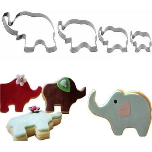 4 Packs Cute Elephant Cookie Cutter Shapes Set Stainless Steel Cake Fondant Baby Shower Cookie Mold Biscuit Cutter Baking Tools