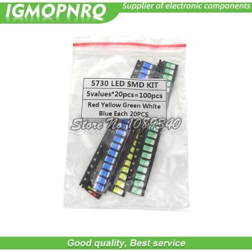 100PCS = 5 colors x 20PCS SMD 5730 5630 LED Diode Assortment hjxrhgal KIT LED Diode Kit Green / RED / White / Blue / Yellow