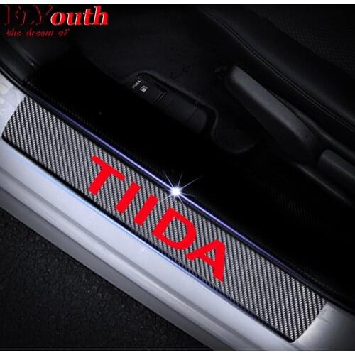 Car Door Sill Scuff Plate For Nissan Tiida Reflective 4D Carbon Fiber Sticker Welcome Pedal Threshold Auto Accessories 4Pcs/set