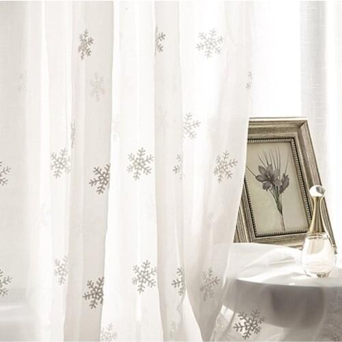 White Cotton Linen Sheer Curtains Fabric Christmas Snowflake Embroidery Tulle for Children Bedroom Bay Window Living Room