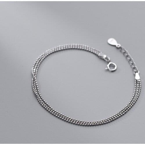Real 925 Sterling Silver Three Layered Chain Bracelets Simple Beads Bracelet Fine Jewelry for Women