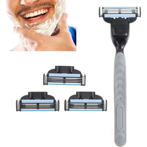 Razor Blade With 1 Razor Handle Cassette Shaving Blade For Men Face 4-Layer Blades Compatible For Mache 3 Machine