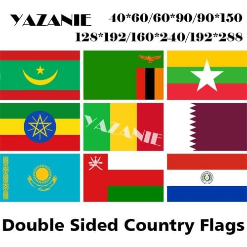 YAZANIE Double Sided Mauritania Zambia Myanmar Ethiopia Mali Qatar Kazakhstan Oman Paraguay Polyester Printed Flags and Banners