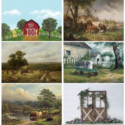 Farm Theme Photography Backdrops Red Barn Barnyard Tractor Animals Photo Background Kids Birthday Party Backdrop