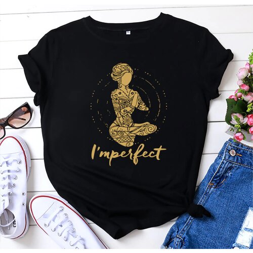 100% Cotton Summer New Womens T-shirt O-Neck Harajuku I'm Perfect Print Top Casual Female T shirt Oversized Size S-5XL