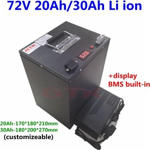 72V 20Ah 30Ah lithium Li-ion Battery motorcycle ebike Battery 72V 2000W 3000W Electric Bike Battery with BMS+5A Charger