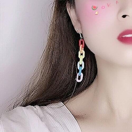 Personality Candy Color Acrylic Long Chain Statement Earrings Colorful Rainbow Geometric Cool Earrings for Woman Party Jewelry