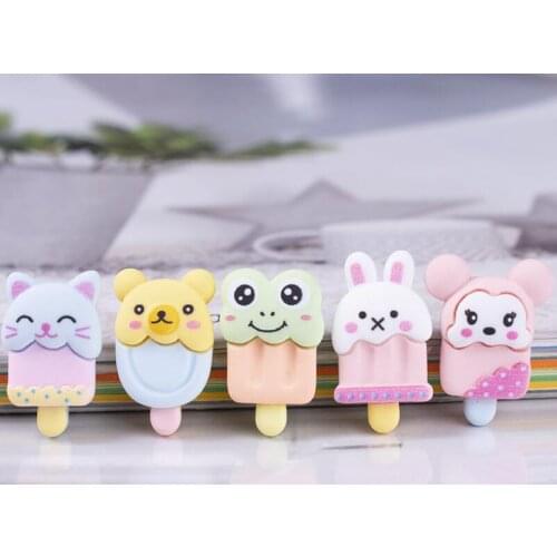 20pcs/lot Resin Cartoon ice cream animal Decoration Flatback Cabochon Embellishments For Scrapbooking Kawaii Accessories
