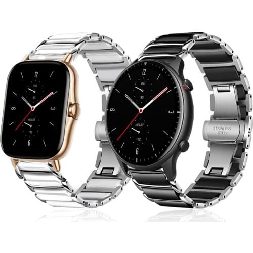 Stainless steel Ceramic Strap For Huami Amazfit GTR 2 GTR2 Wrist Band for Xiaomi Amazfit GTS 2 GTS2 Replace Watchband Bracelet