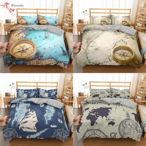 Teens Bedding Set Retro Map Compass Duvet Cover King Queen Bed Cover 90/135/150 Nautical Adventure Bedclothes Single Twin Size