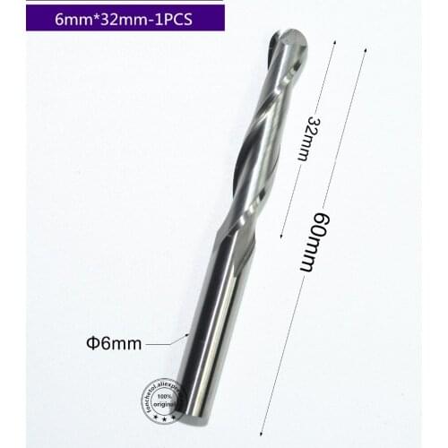 6mm*32mm,1pcs,Free shipping 2 Flutes Ball Head End Mill,CNC milling Cutter,Solid carbide Woodworking relief Bit,wood Cutter