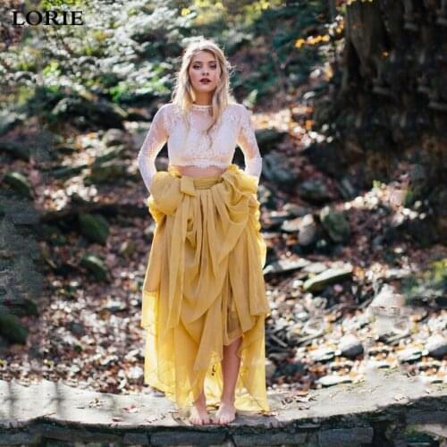 LORIE Lace Wedding Dresses 2 Pieces Long Sleeve Boho A-line Romantic Bride Dresses vestidos de noiva 2020 Chiffon Wedding Gowns