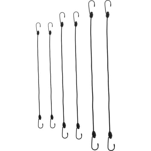 6 Pieces Black Bungee Cord Tie Down Straps Assortment Set 47cm 60cm & 76cm