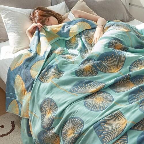 Nordic 5 Layers Blanket Printing Cool Quilt Thickened Lightweight Couch Towl Cover Bed Summer Blankets
