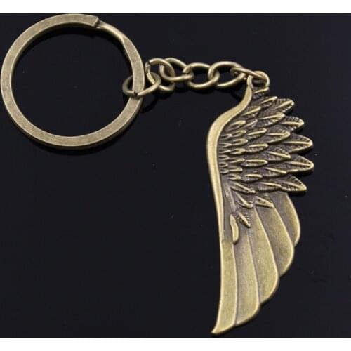 New Fashion Men 30mm Keychain DIY Metal Holder Chain Vintage Angel Wings 58x22mm Bronze Pendant Gift