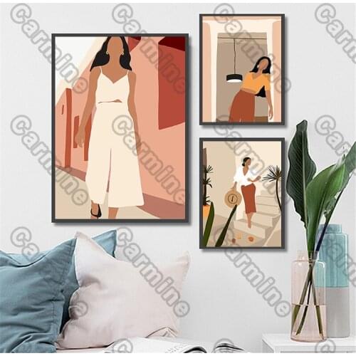 Poster Cartoon Fashion Women Figure Canvas Painting Wall Art Home Decoration for Living Room and Bedroom Frameless Style