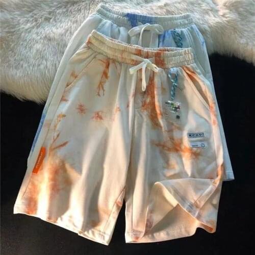 Applique tie-dye high waist casual sports shorts women summer 2021 five-point pants mens loose Harajuku running shorts sweat