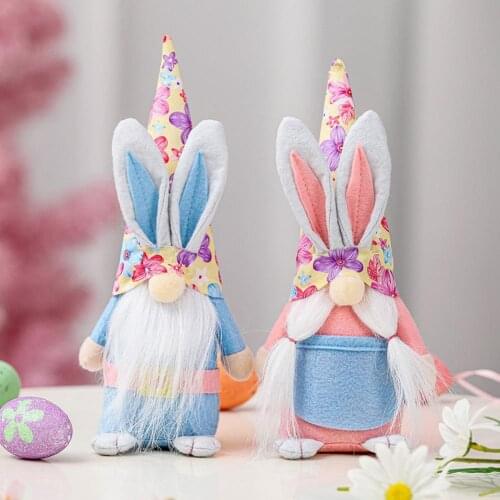 Festive Accessories Easter Bunny Ears Doll Ornaments Handmade Home Decor Soft Fabric Easter Home Garden Tomte Gnome for Party