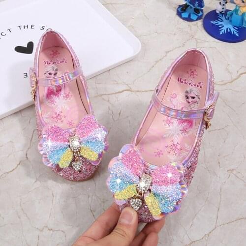 Disney Girls Sandals Rhinestone pink dance shoes children summer high Heel Princess shoes kids Frozen sandal girls performance s