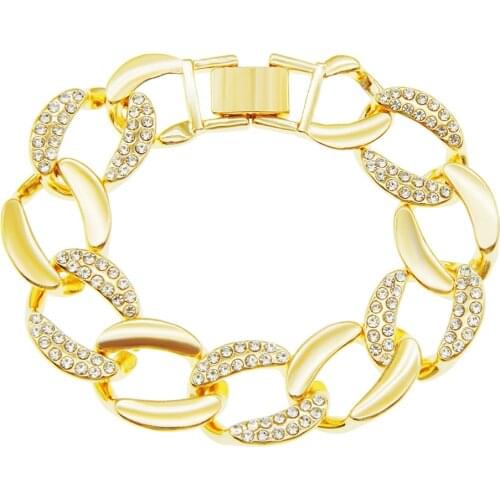 Europe Ins Wide Cuban Chain with Diamonds Cool Exaggerated Fashion Bracelet for Men Women Trendy Street Hip Hop Bangles Jewelry