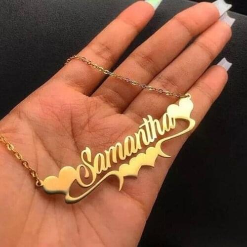 Wedding Gift Custom Name Necklaces Personalized Jewelry Double Hearts Nameplate Pendant Necklaces For Women Gold Filled Kolye