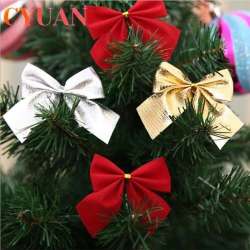 CYUAN 12pcs/lot Bowknots Bow Tie Christmas Tree Decoration Christmas Pendant Tree Decoration Baubles Fashion New Year Supplies