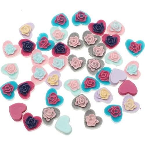 100Pcs 13x9mm Resin Heart With Flowers Cabochon Flatback Decoration Crafts Embellishments For Scrapbooking Diy Accessories