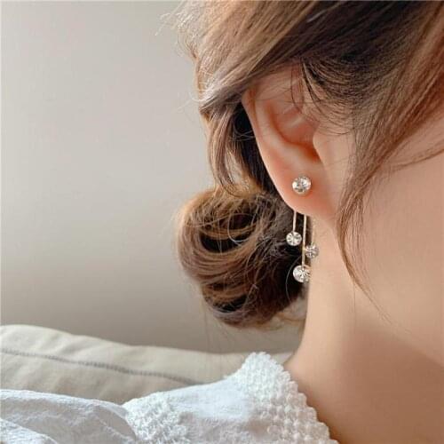 Korean Earrings Fashion Jewelry Vintage Statement Earring Long Earrings Rear Hanging Crystal Stud Earrings For Women Wholesale