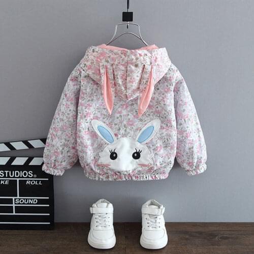 Lovely Girls Jacket Cartoon Rabbit Children Kids Outerwear Autumn Spring Hooded Windbreaker