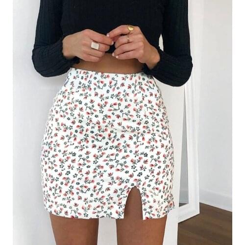 Small Flowers Print Cute Skirts Womens Korean Fashion Streetwear Outfits Casual High Waisted Mini Pencil Skirt
