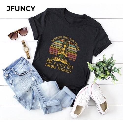 JFUNCY Plus Size Creative Print T Shirt Women Oversize Summer T-shirts Female Cotton Short Sleeve Tees Top Woman Casual Tshirt