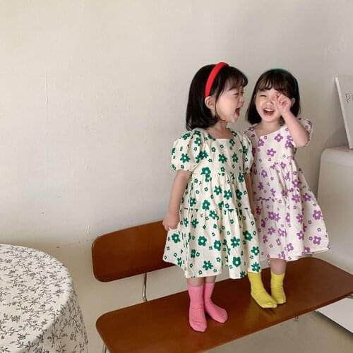 MILANCEL 2021 Summer New Girls Dresses Floral Square Collar Ruffle Short Sleeve Sweet Clothes for Girls