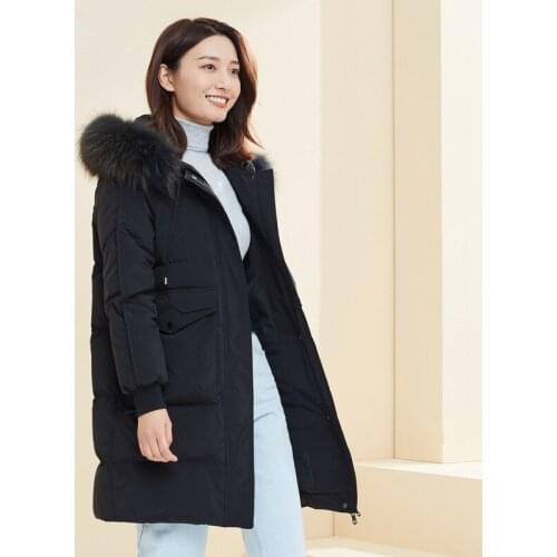 Winter Jackets Women Warm Coats Natural Raccoon Fur Collar Thicken Hooded Down Jacket Famale Korean Prakas Abrigo Mujer SQQ138
