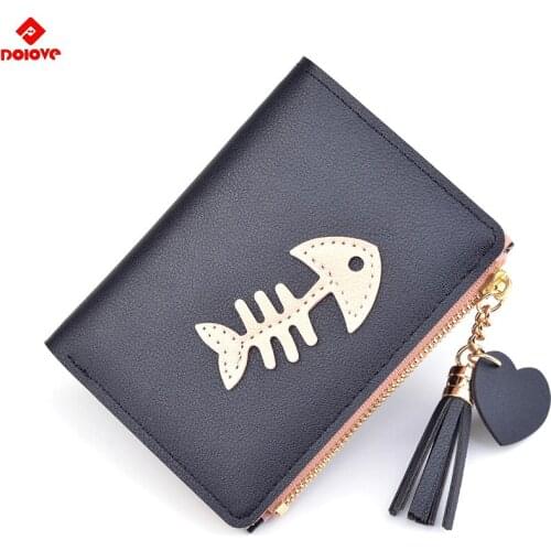 2019 new arrival womens wallet short paragraph 2 fold wallet fashion fish bones Korean tassel zipper purse female students