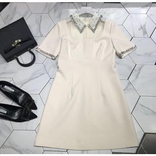 2019 new autumn women offical dress and evening and party dress for ladies and crystal decorated black and ivory dress for femme