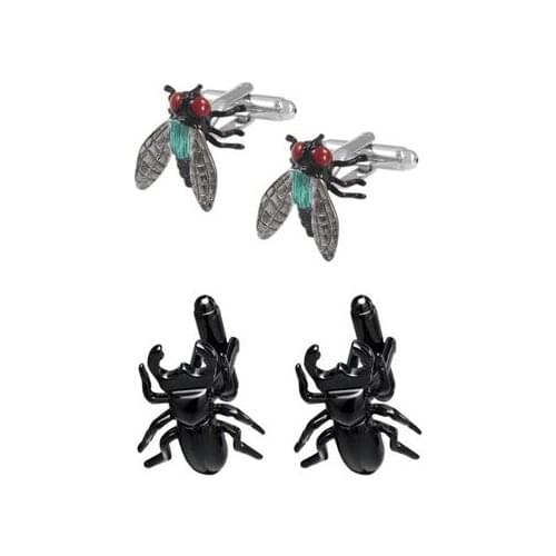 10pairs/lot Vivid Enamel Insect Flies Cufflinks Black 3D Beetle Cuff Links Shirt Cuff Button Mens Jewelry Accessory Wholesale
