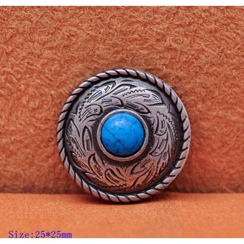 10pcs Western Antique Silver Rope Side Prairie Dust Round Leather Craft Saddle Tack Turquoise Concho Button Screwback