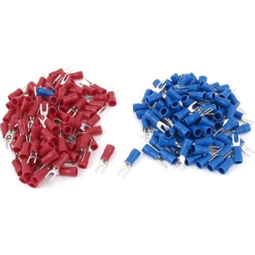 200pcs 16-14 AWG Red Blue Wire Connector Insulated Fork Terminal #4