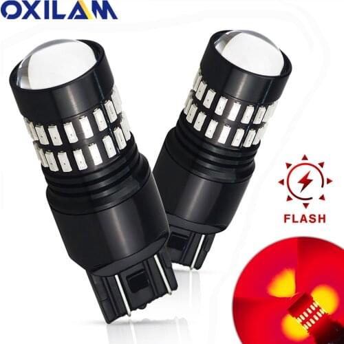 2x 7443 W21/5W LED Strobe Flash Light Brake Blink Led Tail Lights Car Reverse Turn Signal Lamp T20 7440 W21W LED Bulb White Red