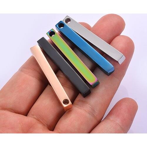 5pcs No Fade Stainless Steel Rectangle Blank Tags ID Pendant Necklace Jewelry Makings Dog Tag Findings 5X40mm Dropshiping