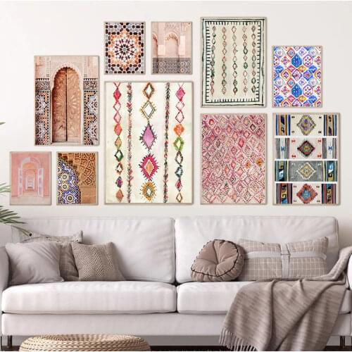 Abstract Watercolor Bohemian Wall Art Canvas Painting Ikat Posters And Prints Wall Picture for Living Room Home Boho Wall Decor