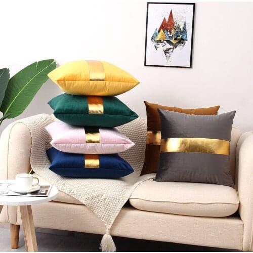 Golden Throw Velvet PU Leather Cushion Cover Luxury Sofa Pillowcase for Bed, Living Room,bedroom,Home Fall Decor,30x50CM,45x45CM