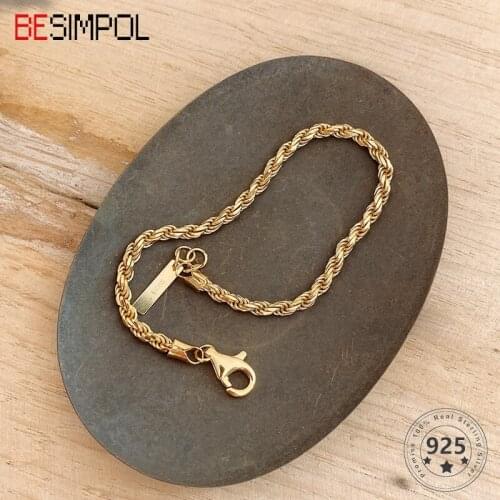 Besimpol 100% Real 925 Sterling Silver Bracelets French Style Fashion Simple Twist Bracelet for Women Luxury Fine Jewelry Gifts