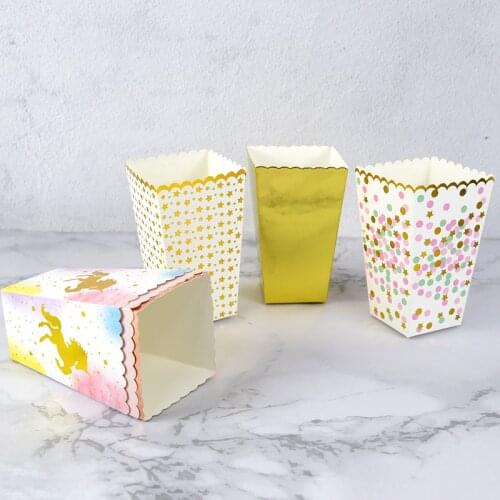 6/12pcs Paper Popcorn Box Gold Silver Dot Wave Stripe Pop Corn Candy Snack Box Bag Wedding Kids Birthday Party Favors Decoration