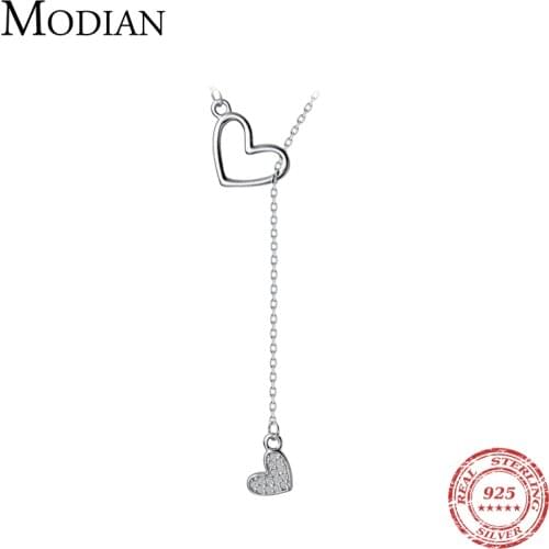 Modian Romantic Double Hearts 925 Sterling Silver Love Shape Long Chain Necklace Pendant For Women Wedding Fashion Fine Jewelry