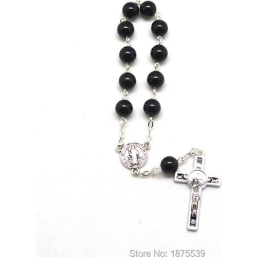 Black Stone Beads Decade Rosary St Benedict Crucifix Centers